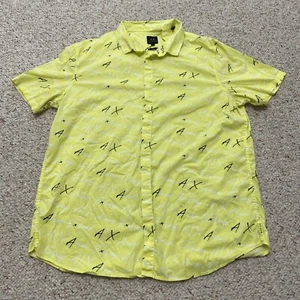 Armani Exchange Men Shirt Sz XXL Yellow All Over Logo Button Up Slim Fit Macys - Picture 1 of 11