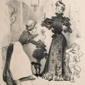 Adolphe Willette caricatura retrato de mujer litografía firmada en placa francesa - Imagen 1 de 3