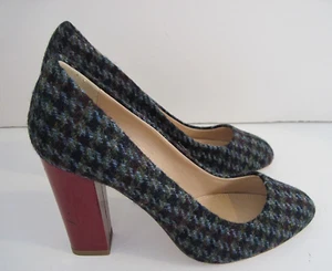 J. Crew Multicolored Tweed Pumps Red Patent Block Heels Size 6 Italy - Picture 1 of 5