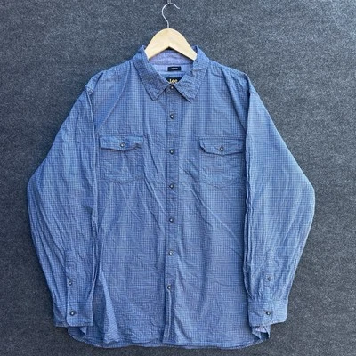Lee Mens Shirt XL Blue Check Long Sleeve Button Up Casual Stretch Regular Fit - Image 1 of 4