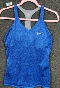 Nike Dri Fit Raceback Tank Womens Sz S Blue Leopard Print Built in Bra Training - Picture 1 of 10
