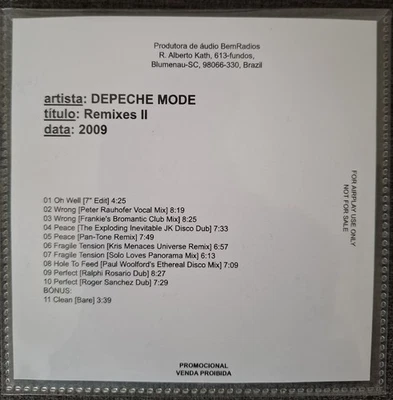Depeche Mode Remixes II Wrong/Peace/Fragile Tension/Perfect Radio Promo CDR 11Tr - Bild 1 von 3