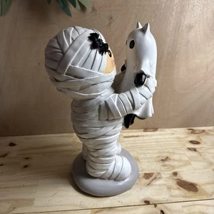 Halloween Mummy Holding Ghost Kitty Cat Figurine Spooky Season Decoration - Picture 1 of 5