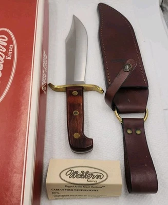 NOS TVC6544 RARE VINTAGE WESTERN W47 MEDIUM BOWIE KNIFE BOX LEATHER SHEATH PAPER - Image 1 of 4