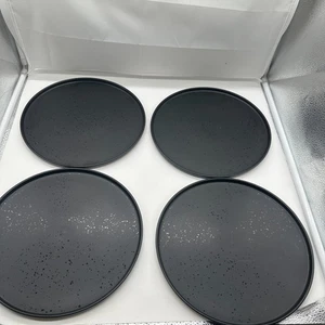 4 Crofton Stoneware Matte Black With Satin Specks Dinner Plates 10.75” excellent - Picture 1 of 4