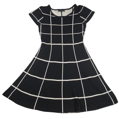 Vestido My Michelle Niñas Calce Pequeño Acampanado Manga Corta Juvenil Moderno Patrón de Rejilla Foto 1 de 4