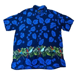 Indocraft Blue Parrothead Hawaiian Shirt SIZE XXL Casual Button Up Tropical - Picture 1 of 6