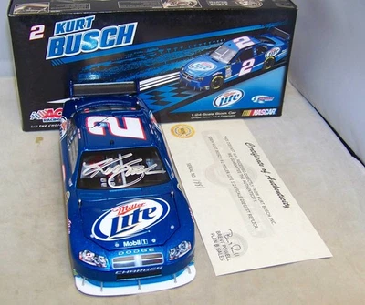 1:24 ACTION 2009 #2 MILLER LITE PENSKE DODGE CHARGER KURT BUSCH AUTOGRAPHED COA  - Image 1 of 4