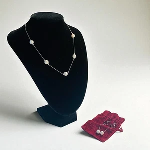 Collana e Orecchini Perle Akoya Set di 2 Argento 8,0 mm Certificato Giappone - Foto 1 di 22