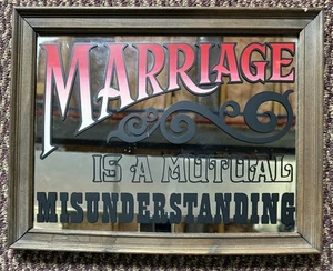 Vintage Marriage is a Misunderstanding Mirror Sign Wood Frame 11x13 Home Decor - Picture 1 of 8