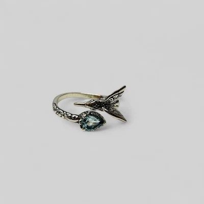 ATI Sterling 925 Silver Blue Topaz Hummingbird Bypass Ring Sz 6.5 - Image 1 of 4