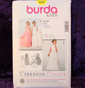 Burda 9517 Niña Formal Vestido Largo Patrón Talla 2-8 Euro Talla 92-128 NUEVO - Imagen 1 de 2