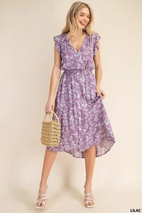 Kori America fließendes Blumenmuster Rayon Gaze V-Ausschnitt Taschenkleid S M L - Bild 1 von 9