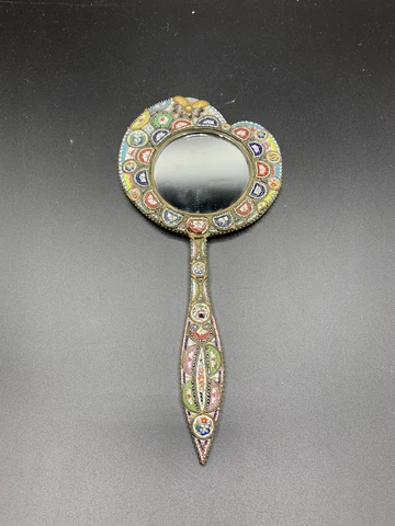 ANTIQUE ITALIAN GLASS  MICRO MOSAIC MIRROR VERY FINE WORK  BEVELLED GLASS 8 3/4” Cover