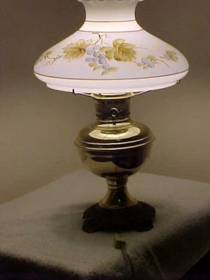 Antique 1800'S brass converted oil table lamp:  Rochester type on fancy foot - Image 1 of 4