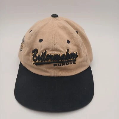 Purdue Boilermakers Hat Golf Cap Ahead Strap Back Beige Black Script Train Logo - Image 1 of 4