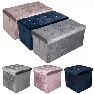 Folding Ottoman Storage Box Pouffe Seat Stool Chair Foot Bench Crushed Velvet - Picture 1 of 25