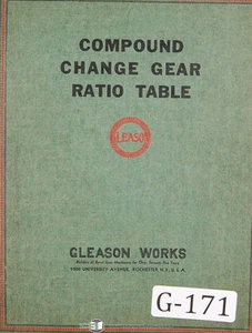 Gleason Compound Change Gear Ration Tables, .3000000 to 3.333333 Manual 1937 - Picture 1 of 3