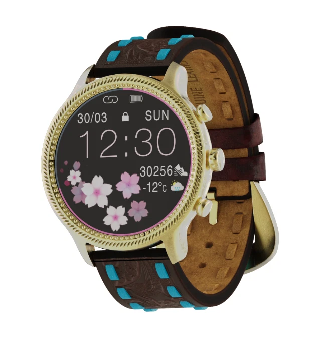 Wrangler Men's WRZ20-714QS Smart Watch-Round Face -Brown Teal Leather Strap -NEW