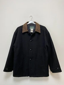 ROOTS Men's Black Recycled Leather Collar Wool Coat / Jacket Size L - Picture 1 of 5