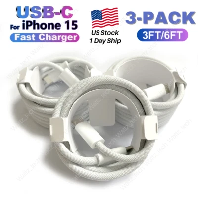 3Pack 60W Type C To USB C Cable Fast Cord For iPad/Macbook Pro/iPhone 15 Pro Max - Image 1 of 4
