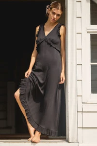 By Anthropologie Plunge V-Neck Ruffle A-Line Dress size S black small nwt new - Picture 1 of 7