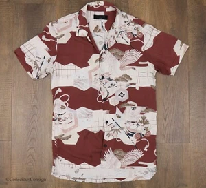 Camicia hawaiana manica corta AllSaints Oloku SS XS rosso marrone bianco aquila uccellino - Foto 1 di 9