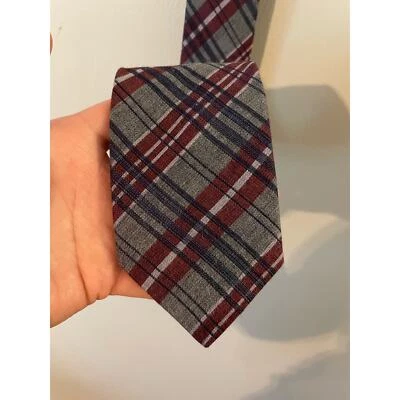 John Varvatos Star USA 3 Inch Burgundy and Gray Silk Blend Plaid Tie  - Image 1 of 4