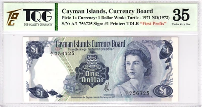 Mazuma *GN901 TQG Cayman Islands Queen Elizabeth QEII 1971 $1 A/1 756725 VF35 - Image 1 of 2