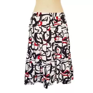 COLORADO Women's Beige Black Red Art Abstract Print Pleated Midi Cotton Skirt - Picture 1 of 12