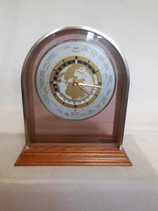Vintage Verichron GMT Weltzeit Quarz Mantel Holz Glas Uhr getestet funktioniert 10" - Bild 1 von 3