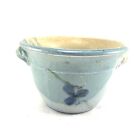 Kent Follette Signed Pottery Bowl Double Handle Blue Flower American Pottery