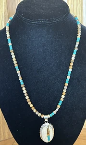 Signed Navajo Sterling Silver Boulder Turquoise Pendant/Beaded Necklace - Picture 1 of 7