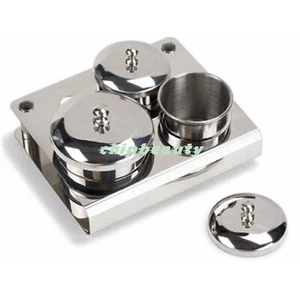 Stainless Steel Acrylic Nail Liquid Jar Set Tool 3 Cups with Lid and Tray Holder - Picture 1 of 1