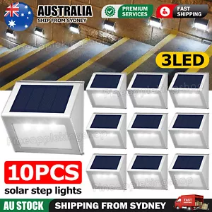 10x Outdoor Solar 3 LED Deck Light Garden Patio Pathway Stair Step Fence Lamp - Picture 1 of 9