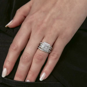 STERLING SILVER LADIES WEDDING RING & BAND SET W/ 2.50 cts SIMULATED DIAMOND - Picture 1 of 12