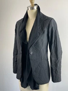 Yoshio Kubo Wrinkled Black Cotton Blazer with Chiffon Scarf Insert: Size XS/S - Picture 1 of 7