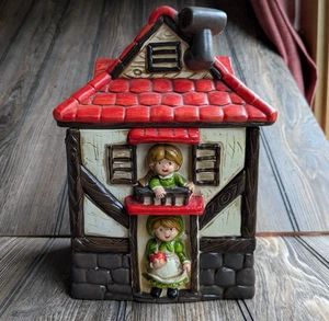 Vintage Sanyei Cottage House Cookie Jar with Boy & Girl Made in Japan - Picture 1 of 11
