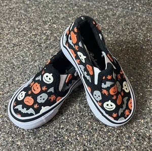 Tommy Bahama Kid Toddler Sz 5 Black Pumpkin Halloween Print Shoe Sneaker Slip On - Picture 1 of 10