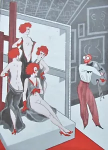TOUCHET Original 1931 French Vintage Art Print ARTIST PAINTS FOUR NUDE MODELS - Picture 1 of 2