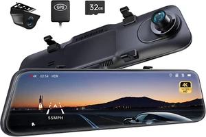 Pelsee P12 Pro 4K Specchio Dash Cam, 12'' Telecamera Specchio Retrovisore Guida Intelligente As - Foto 1 di 12