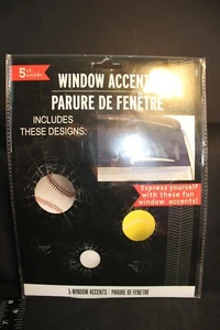 Sports Window Clings - Broken Window With Baseball, Golf & Tennis Balls - Picture 1 of 2