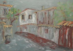 Vintage original pastel drawing landscape country scene signed - Picture 1 of 12