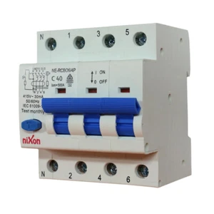 40AMP - RCBO Four Pole / Module 6kA C Curve - 3 Phase Three Phase RCBO 3Pole /4P - Picture 1 of 1