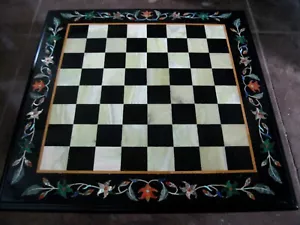 Handmade Chess Board / Marble Coffee Table Top / 18x18 Inches Office Side Table - Picture 1 of 4