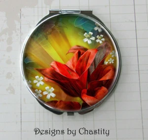 Magical Flowers Cosmetic Compact Mirror Make-Up Pocket Red Lily Artistic  - Picture 1 of 2