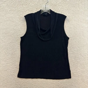 Y2K Vintage Top L Large Black Cowl Drape Neck Jersey Knit Slinky Stretch - Picture 1 of 6