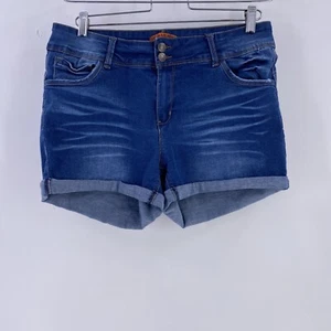 Wax Woman Denim Shorts 2XL Blue Rollups Distressed Whiskered Stretch - Picture 1 of 10
