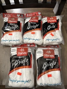 Hanes Vintage 1997 Boys Briefs White Cotton 3 Pack Size 12 Lot Of 5 - Picture 1 of 5