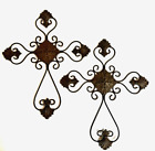 Pair Rustic Metal Wall Crosses House Garden Fence Decor Cottage Shabby 20" x 16"
